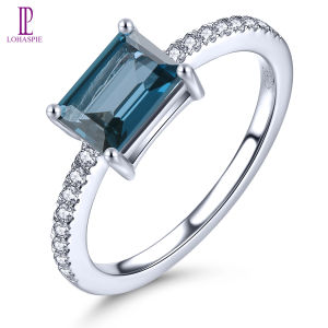 Lohaspie Đồ Trang Sức Bất 1.3 Carats Sterling Bạc 925 Ban Đầu Tự Nhiên đá topaz xanh London Nhẫn Bạc Nhẫn 925 Gốc Cho Phụ Nữ Màu Xanh Topaz Nhẫn Bạc 925 trang sức bạc