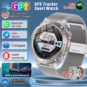 2025 นาฬิกาสมาร์ทวอทช์ทหาร GPS กลางแจ้งใหม่สำหรับผู้ชาย กันน้ำ 3ATM โหมดกีฬา AMOLED แบตเตอรี่ 730mAh เข็มทิศ นาฬิกาสมาร์ทวอทช์ฟิตเนสสำหรับ HUAWEI XIAOMI