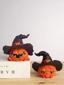 Sacesr Resin Handicrafts Cartoon Pumpkin Halloween Decorative Accessories Wizard Pumpkin Decorative Figurines Home Decoration 9T1N6