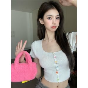 Áo Len Mongtoghi Dáng Croptop Cổ Vuông khuy tròn Kiểu Dáng Trẻ Trung Siêu Xinh Cho Các Bạn Nữ - LCXA63