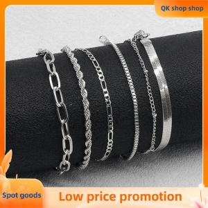 ✨QK shop✨ 6Pcs Fashion Chain Link Bracelets Set For Women Metal Snake Chain Twist Cuban Bracelet Punk Jewelry Gifts