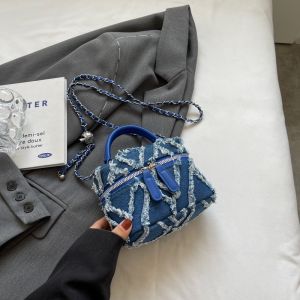 IELGY Ladies Denim Bag Fashion Mini Portable Box Bag Chain Crossbody Bag