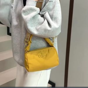 ALO Women Ruched Strap Cylinder Crossbody Bag Embossed Letter Detachable Wide Shoulder Strap Light‑weight NylonShoulder Bag For Daily Use