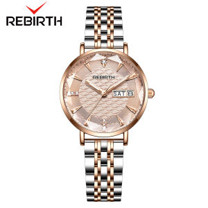 REBIRTH Jam Tangan Wanita Anti Air Tali Kulit/Tali Stainless Steel Santai Mewah Mode Jam Tangan Cewek Gelang Gratis