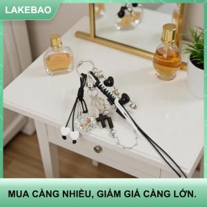 【LAKEBAO】 Dễ thương bện dây tình yêu Bow Bead Fluffy bóng Keychain Mặt dây chuyền Ba lô quyến rũ điện thoại chuỗi Túi treo phụ kiện cô gái Keyring Quà Tặng