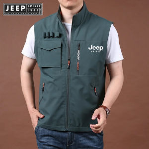 jeep spirit 1941 estd Workwear Vest Mens Summer Quick Drying Vest Mens Outdoor Sports Mountaineering Photography Fishing Stand Collar Mens Coat