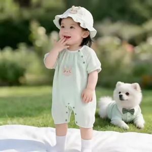 Newborn Baby Clothes Summer Thin Romper a Cotton-like breathable baby gauze short-sleeve romper Anyang childrens clothing
