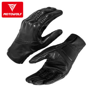 MOTOWOLF Genuine Real Leather Motorcycle Gloves Motocross Full Finger Windproof Breathable Touch Screen Anti-slip Protect Fist Joint Wear-resistant Gloves