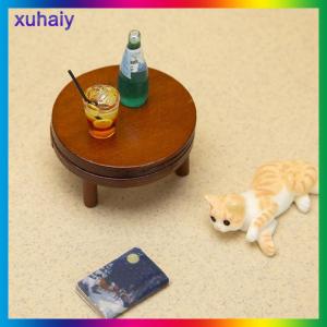 xuhaiy 1:12 Dollhouse Miniature Round Table Tea Coffee Table End Table with Mat Furniture Model Decor Toy Doll House Accessories
