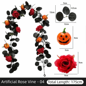 MAREING Realistic Halloween Rose Leaf Vines Plastic 175cm Halloween Home Ornaments Haunted House Real Touch Artificial Hanging Vine Garland Fall Foliage