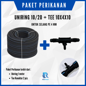 PAKET Selang Aerator Gelembung Uniring 10/20 mm 1 meter dan Sambungan Tee Reducer 10x4x10 mm 2 Pcs