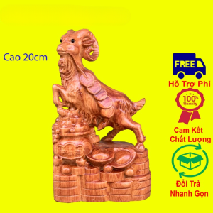Tượng con dê tài lộc linh vật tuổi mùi cao 20cm mẫu mới chất liệu gỗ hương
