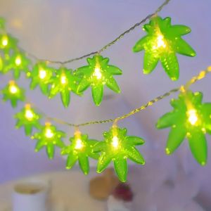 1PC Green Maple Leaf LED String LightBattery-Powered Fairy LightDecorative Lighting For Indoor/Outdoor CampingFenceYardLawn