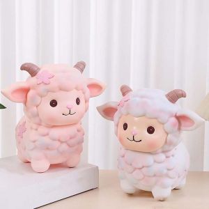 FOUNDTWO PVC Ngân hàng Cừu Dễ Thương Hồng pastel Chống va đập Hộp đựng tiền xu Zodiac Lamb Đồ trang trí hình con cừu để bàn Bề nhẵn Quỹ cứu hộ động vật Phòng trẻ em