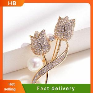 HB 1Pc Brooch Rhinestone Tulip Flower Brooch Anti-glare Suit Brooch Collar Pin Jewelry