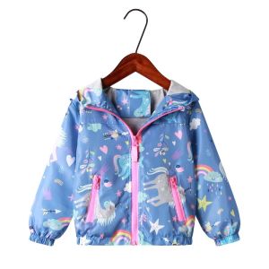 Spring Jacket for Girls Coats Hooded Unicorn Rainbow Pattern Baby Girls Clothes Outerwear Kids Windbreaker Autumn Girls Jackets2026