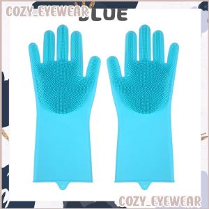 (1 PAIR) Kitchen Soft Silicone Magic Dish Washing Glove Household Glove Brush Rubber Cleaning Multipurpose Hand Gloves