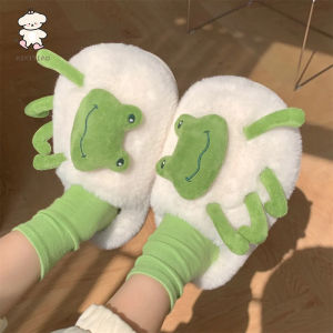 XIXITIAO Creative Frog Warm Plush Cotton Slippers Autumn and Winter New Home Indoor Soft Bottom Confinement Shoes Ladies