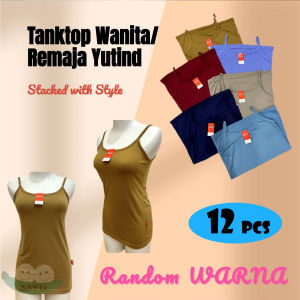 BAYIe - 12 PCS Singlet / Tanktop / Kaos Dalam Wanita Remaja WARNA Tali Kecil YUTIND SA77A Bahan Katun Size M L XL XXL
