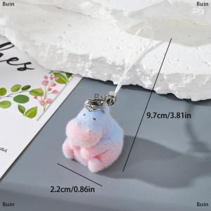 [COD] Buin Fun Cartoon Flocking Animal Keychains Phone Lanyard Resin Cute Hexagonal Hedgehog Hippos Bag Earphone Case Pendant Girls Gift