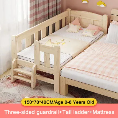 150CM Wooden Baby Cot Attached to Parents Side Bed with mattress New Born bed Baby cot full set children bed katil baby
