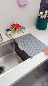 Silicone Dish Drying Mat for Kitchen Counter | Non-Slip Silicone Drying Mat | With Drain Lip