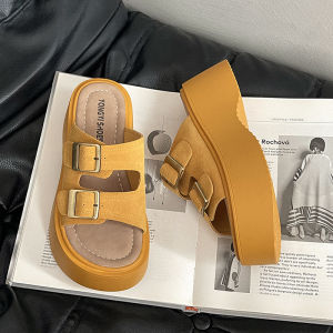 Free Shipping Thick-Soled Height-Increasing Slippers For Women New Summer Styles Perfect For Petite Figures Fashionable And Versatile One-Strap Design