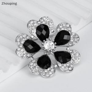 【ZP】Cute Exquisite Black Rhinestone Flower Brooches For Women Elegant Lapel Pins Wedding Decoration Jewelry