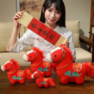 OKDEALS01 Cute Horse Plush Doll Fluffy Creative Stuffed Animal Doll Funny Mascot Dolls Zodiac Pony Figurine Year of Horse