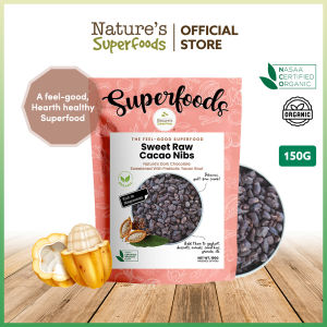 Natures Superfoods Organic Sweet Raw Cacao Nibs 150g l Coated with Prebiotic Yacon Syrup l Low-GI Snack (HALAL Certified)