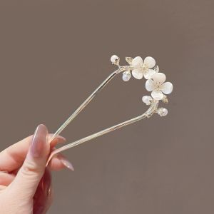 Korean Fashion U-shaped Metal Hairpin Elegant Flower Hair Clip Hair Curler Hairbun Hair Accessories for Women Girls