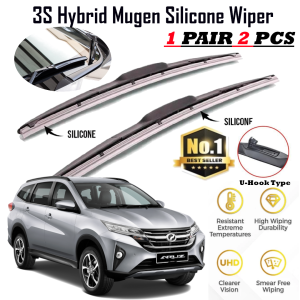 1pair(set) Perodua Aruz Mugen Japan Silicone Wiper Blade Front Windscreen 3 Section Boneless Full Silicone Wiper U Hook J Hook