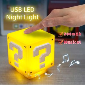 💡【Readystock】 + FREE Shipping💡Super Mario USB Charging LED Question Mark Night Light Children Night Bedroom Household Cube Table Lamp Anime Gift For Boyfriend
