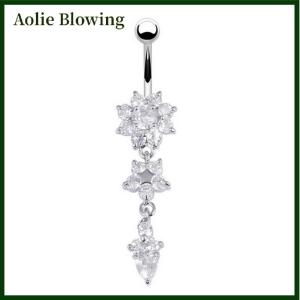 Aolie New Belly Button Rings Dangle Rhinestone Navel Bar Body Jewelry