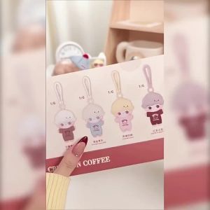 POPMART Dimoo crush on coffee Series soft faced Plush keychain blind pop mart dimoo cute pendant