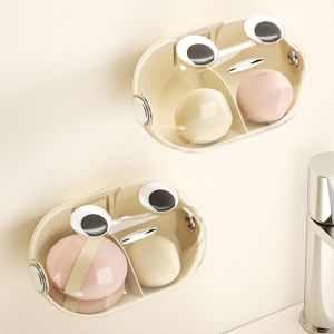 HJMG Transparent Lid Beauty Egg Storage Box Wall Mounted Dust Proof Beauty Puff Case Multi-functional Space Saving Makeup Puff Holder Home Use