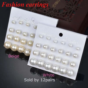 12 Pairs/Set White Simulated Pearl Earrings Set Women Jewelry on Ear Temperament Female Earrings