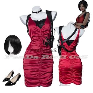 Female Resident 4 Ada Wong Cosplay Costume Evil Cheongsam Dress Red Ada Wig Shoes Halloween Carnival Disguise Suit Women Girls2026