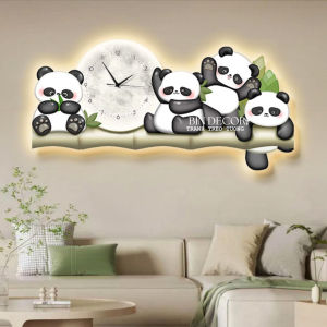 (ẢNH THẬT) Tranh treo tường đồng hồ đèn led gấu trúc panda 1 trang trí decor phòng khách kèm đinh