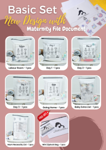 (Set Termasuk Fail Dokumen) Ready Stock Printed Set Ziplock Beg Packing Barang Keperluan List Senarai Persediaan Bayi dan Ibu Bersalin Hospital Maternity Buku Pink Dokumen Penting Toiletries Beg Ibu Toiletries Bag Bayi Sijil Lahir Bayi Hospital Kerajaan