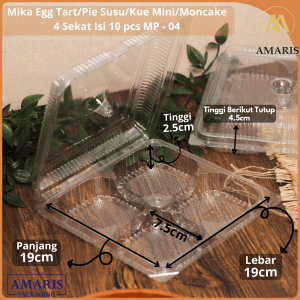 MP-04 Mika Egg Tart / Pie Susu / Kue Mini / Moncake / Kue Kotak 4 Sekat Isi 10 Pcs Amaris Packaging