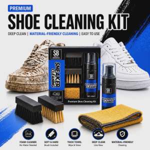 SOLE BASICS Premium Shoe Cleaning Kit Foam Towel Brush Shoe Cleaner Sneaker Care No Rinse Dry Clean