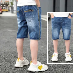 IENENS 4-13 Years Kids Baby Boy Shorts Casual Clothes Trousers Boys Slim  Straight Jeans Young Children Fashion Cotton Clothing Short Pants Elastic  Waist Pants