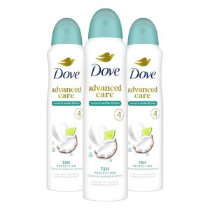 Dove Antiperspirant Deodorant Dry Spray Coconut Water & Lime scent 3ct skin repair after shaving with odor control & sweat protection Pro Ceramide Technology to boost ceramide levels in skin 3.8 oz