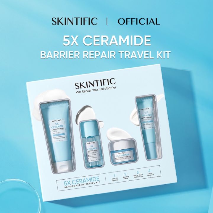 [Travel Kit] SKINTIFIC 5X Ceramide Travel Kit Skincare Paket Moisturizer + Cleanser + Soothing toner + Serum Sunscreen