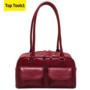 PU Leather Shoulder Handbags Double Pocket Top-handle Bags Fashion Solid Designer Armpit Bag Casual Zipper Portable Ladies Purses