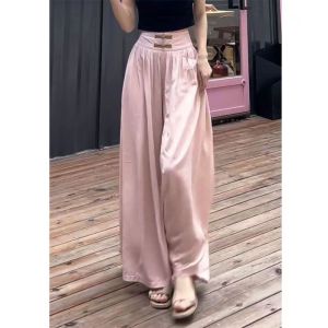 Luckin hàng hiệu cho phụ nữ Cotton Và Linen quần dài Với Tấm Khóa eo cao thả dài quần legging rộng Váy Quần Cho Phụ Nữ Trong mùa xuân và mùa hè Trung Quốc Lỏng Lẻo Và Giảm Béo Giản Dị Quần Cá Nhân Độc Đáo