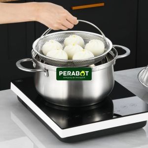 Pengukus Bakul Keluli Tahan Karat Pelbagai fungsi dengan Pemegang Multifunctional Stainless Steel Basket Steamer with Ha
