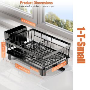 Dish Drying Rack / Multifunctional Dish Drainer Rack / Utensil Holder and Drain Spout