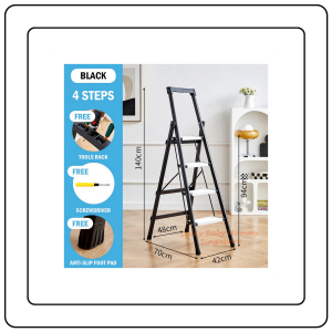 【JJ HOME】Alloy Black Foldable Step Ladder Anti-Slip Aluminium Household Ladder